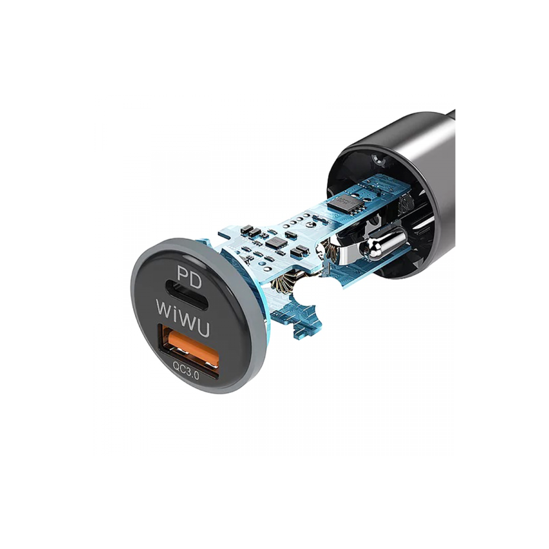 Wiwu PC100 Smart Dual Output Type-C PD+QC3.0 Quick Charge Car Charger in Qatar Wiwu PC100 Smart Dual Output Type-C PD+QC3.0 Quick Charge Car Charger in Qatar
